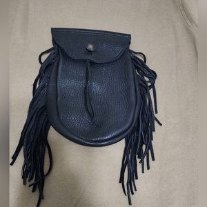 Black fringed waist-belt bag